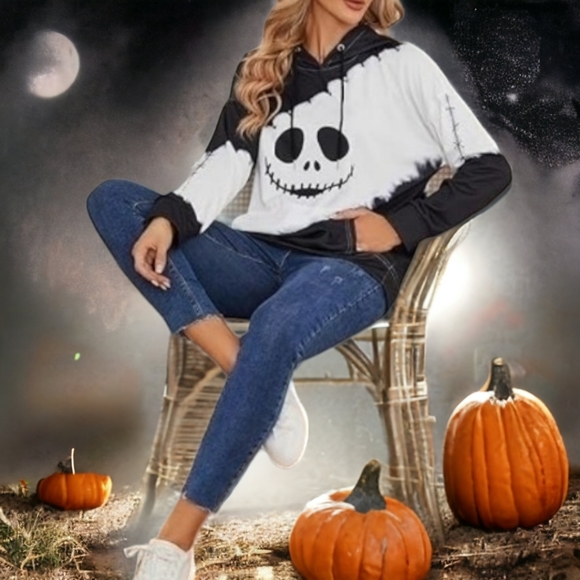 Nightmare Before Christmas Jack Skellington Black & White Hoodie Sweatshirt,sz M - Picture 9 of 10